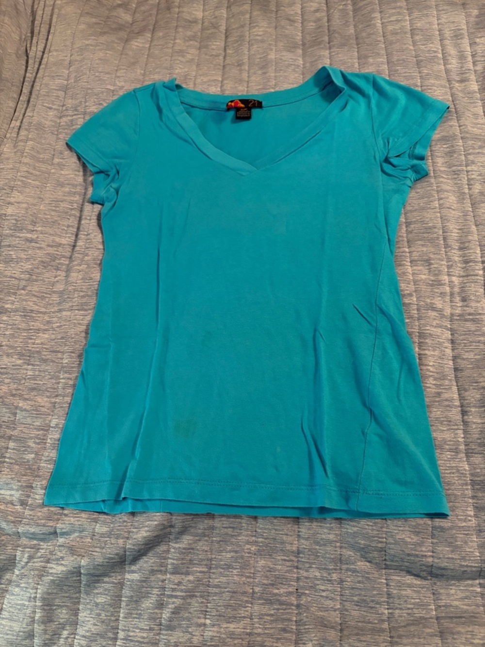 Forever 21 Teal V-Neck Short Sleeve Tee - Bright Teal